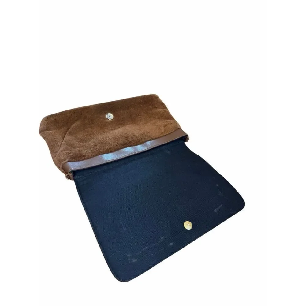 Suede Envelope Flap Chevron Stitched Clutch Purse Handbag Brown One Size